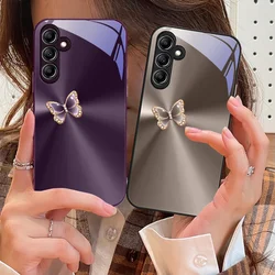 Aurora Butterfly Blue For Samsung Galaxy A14 4G 20 30 52 20S 21S 22 A32 33 34 42 50 51 53 54 70 71 72 73 5G Glass Phone Case