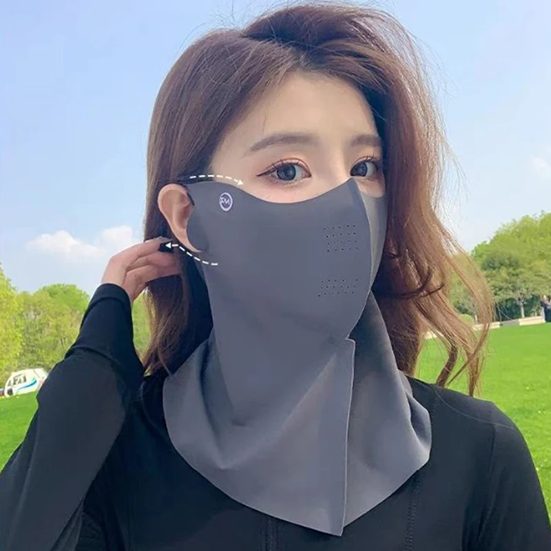 Women Summer UV Protection Neck Scarf Ice Silk Face Mask Cover Outdoor Wrap Cover Sports Cycling Sun Proof Sunscreen Dustproof