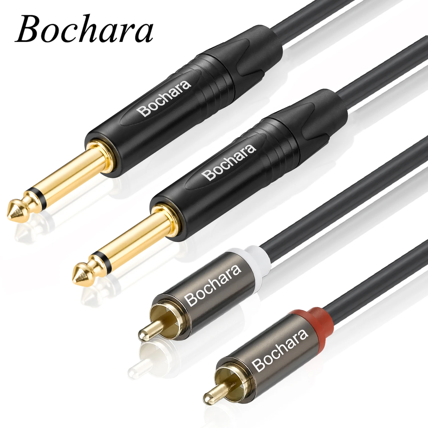 Bochara 2RCA إلى Dual 1/4 ''6.35mm TS OFC كابل الصوت احباط + مضفر محمي 1.5m 3m لمكبر الصوت