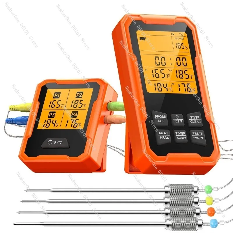4-Probe Smart Bluetooth Wireless Food Thermometer, Waterproof Stainless Steel Barbecue Meat Thermometer for Precision Cooking