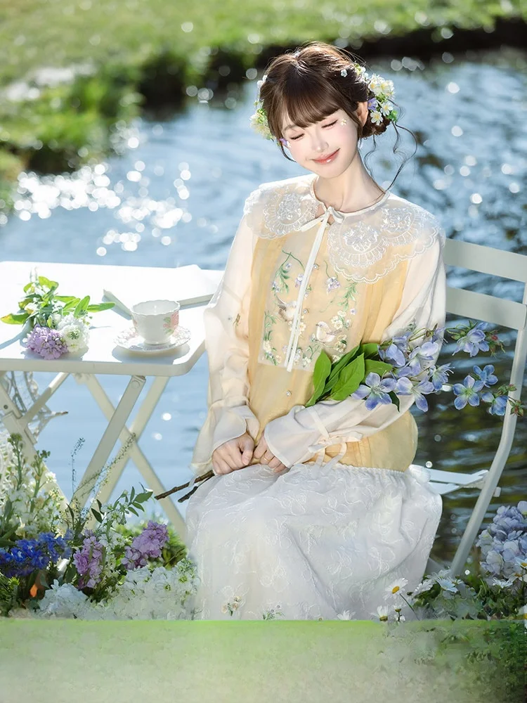 

Комплект Hanfu Hanyang Zhong: Имитация двух предметов, топ и эластичная юбка, повседневный стиль, весна 2026, женский премиум-набор Hanfu