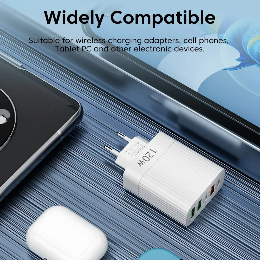 120W USB Charger 5 Ports Fast Charging Mobile Phone Power Adapter For iPhone Samsung Xiaomi QC 3.0 Quick Charge Wall USB Charger