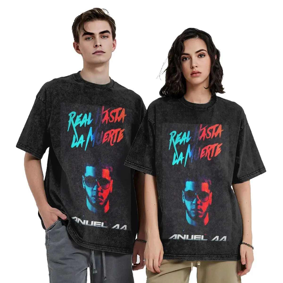 Fashion Hot Rapper Anuel AA Washed T Shirts Printed Short Sleeve Hip Hop T-Shirt Streetwear Tops Tees for Men Women