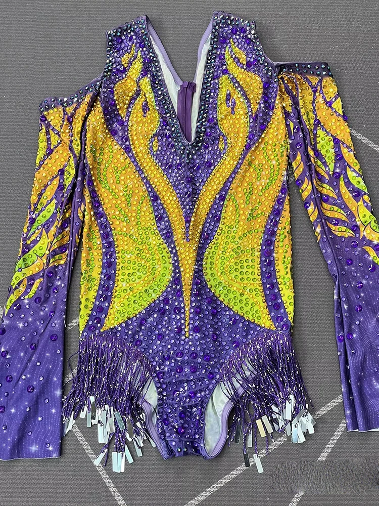 高品質ラインストーンVネックオフショルダータッセル付き伸縮性ジャンプスーツ2025新作ファッションカスタムレディース服