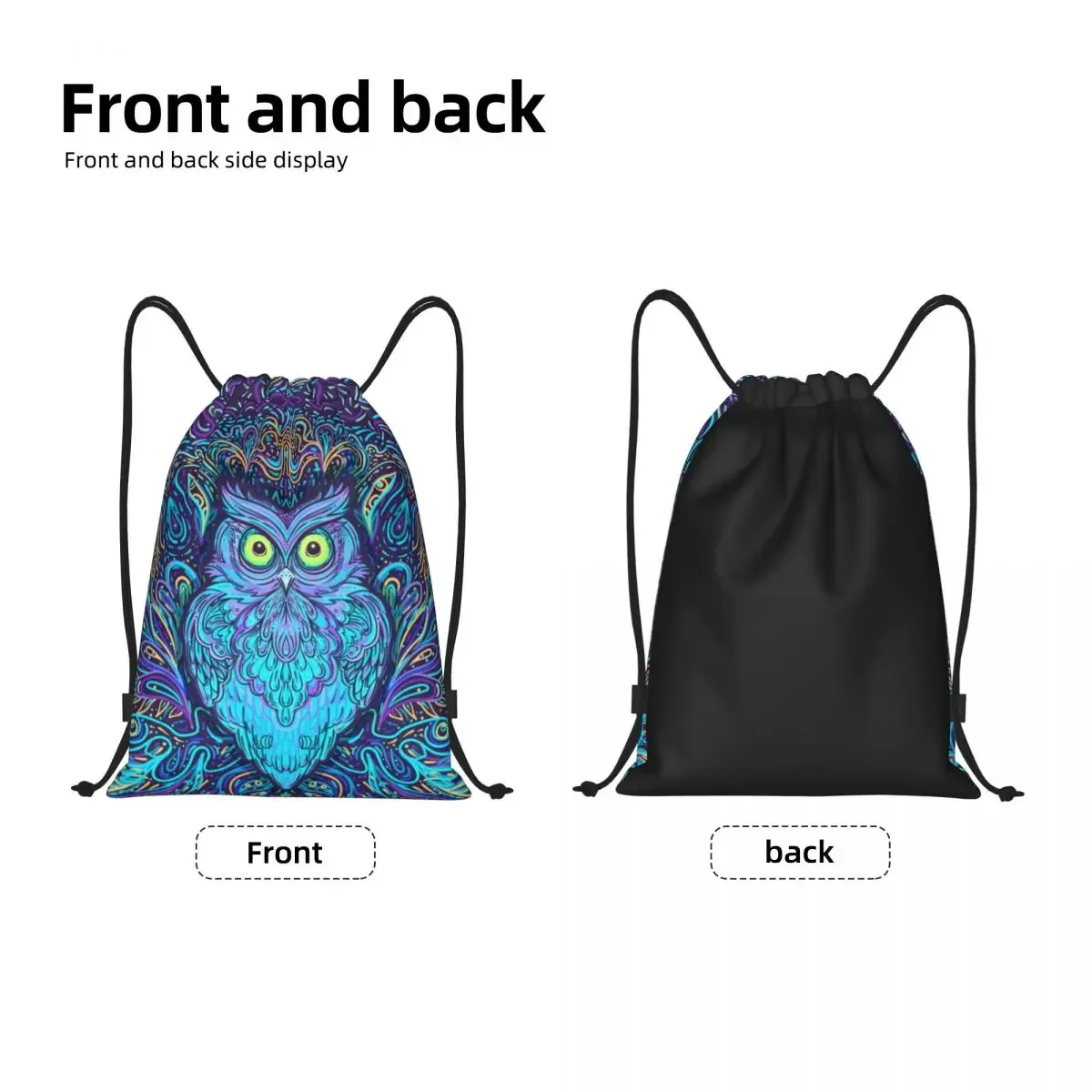 Custom Owl Mandala Drawstring Bags para homens e mulheres, leve, animal, esportes, ginásio, armazenamento