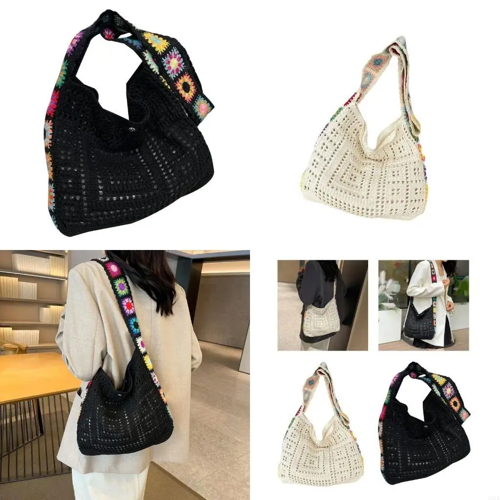 

Женская вязаная сумка через плечо, пляжная сумка, вязаная крючком сумка для отпуска, модная сумка на плечо