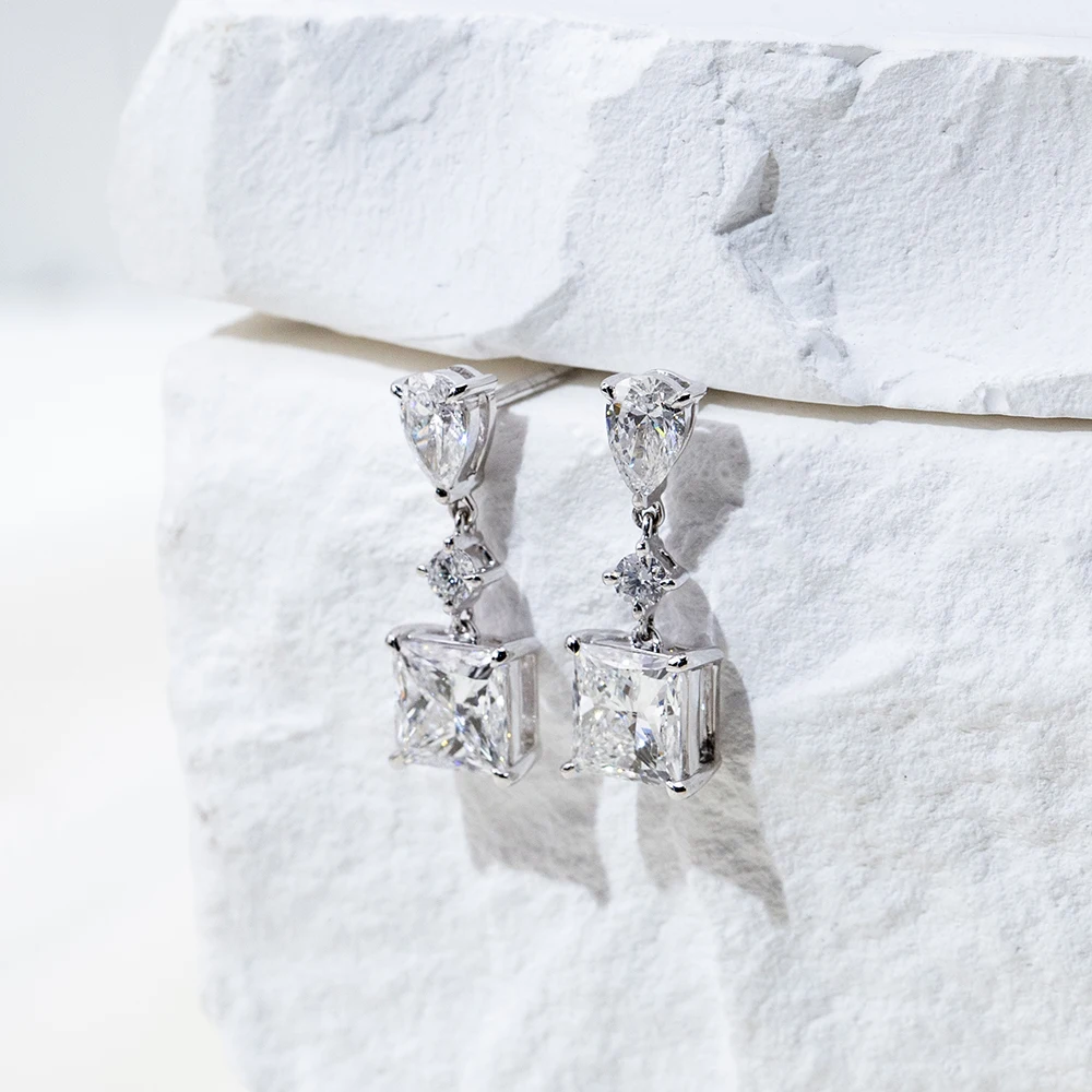 Women's 1CT Princess‑Cut Lab‑Grown Diamond Stud Earrings HPHT CVD DEF VS‑VVS IGI Certified 9K White Gold Plated Fine Jewelry Wholesale Wedding Anniversary Gift For Her view 5