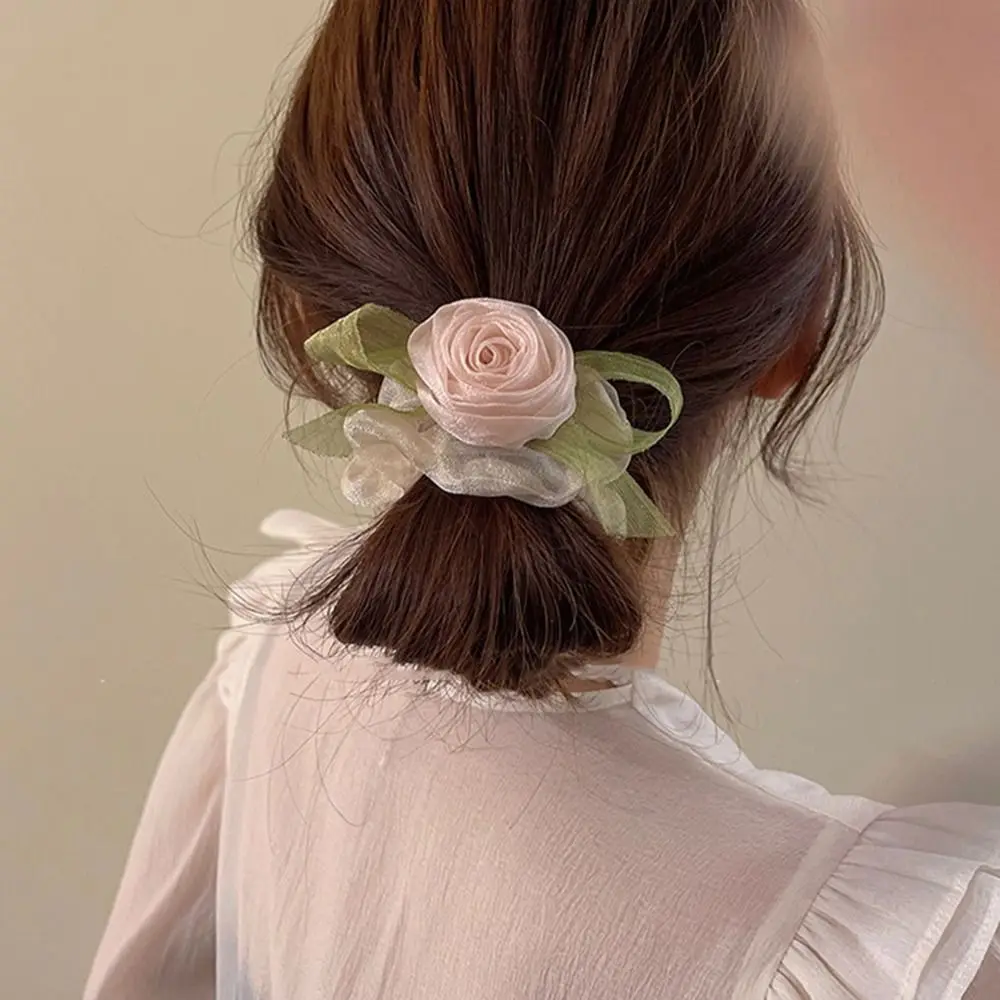 Chouchous en Maille pour Femme, Simple, Style Coréen, Fleur de Rose, Porte-Queue de Cheval