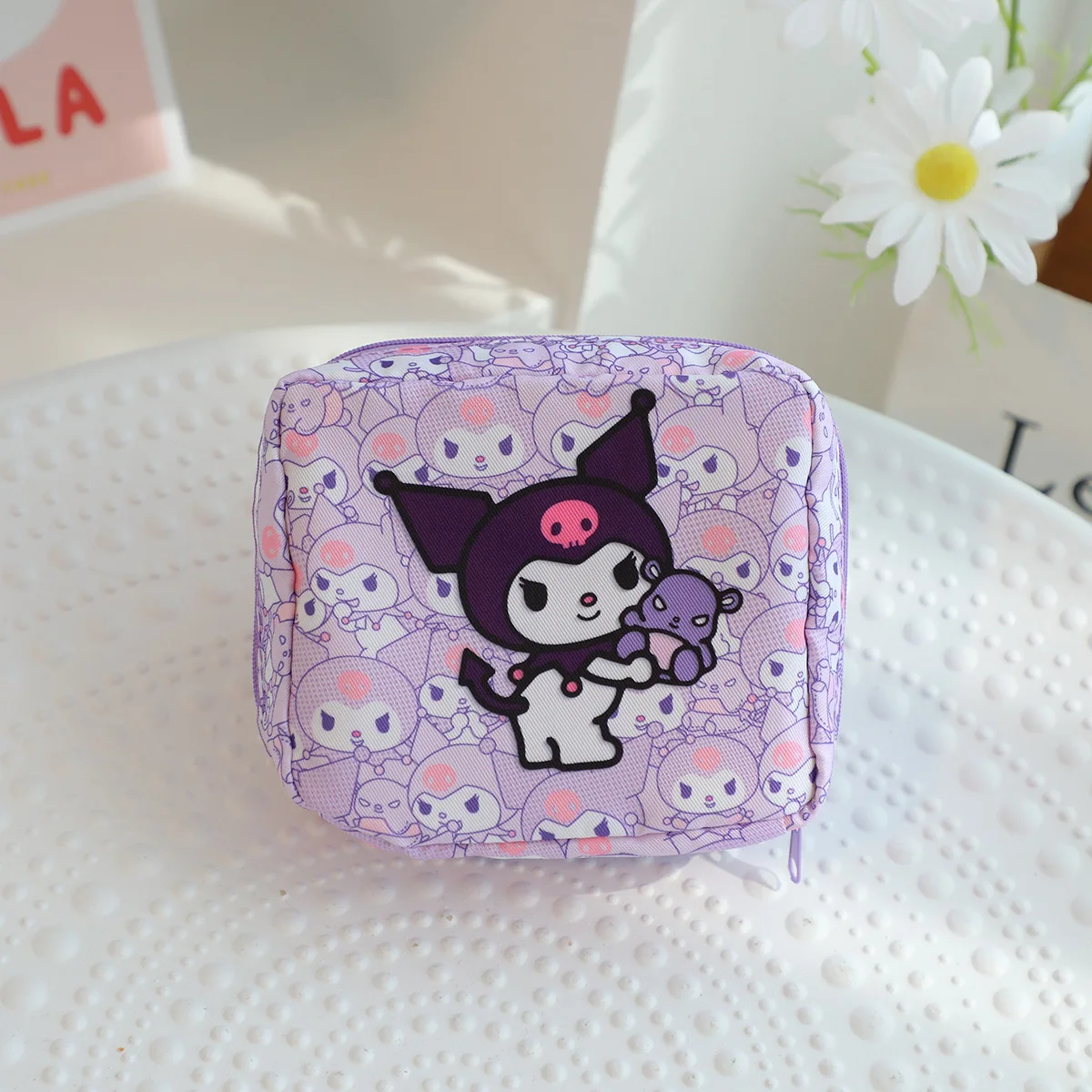 Kawaii Cartoon Kuromi My Melody Hello Kitty Menstrual Bag Cute Girly Purse Portable High Capacity Sanitary Napkin Storage Bag