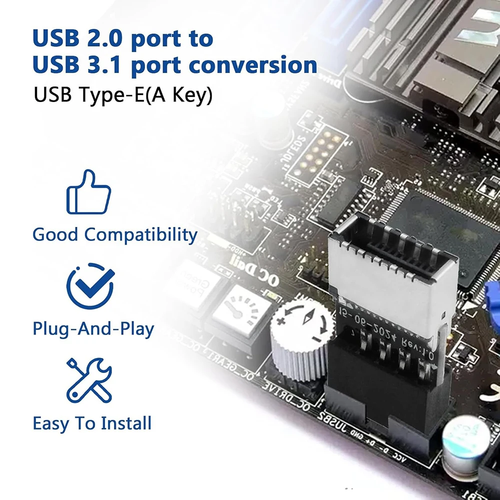 Adattatore interno della scheda madre Convertitore femmina USB 2.0 da 9 pin a 3.1 tipo E (chiave A) per estendere le porte USB C sul pannello frontale del PC