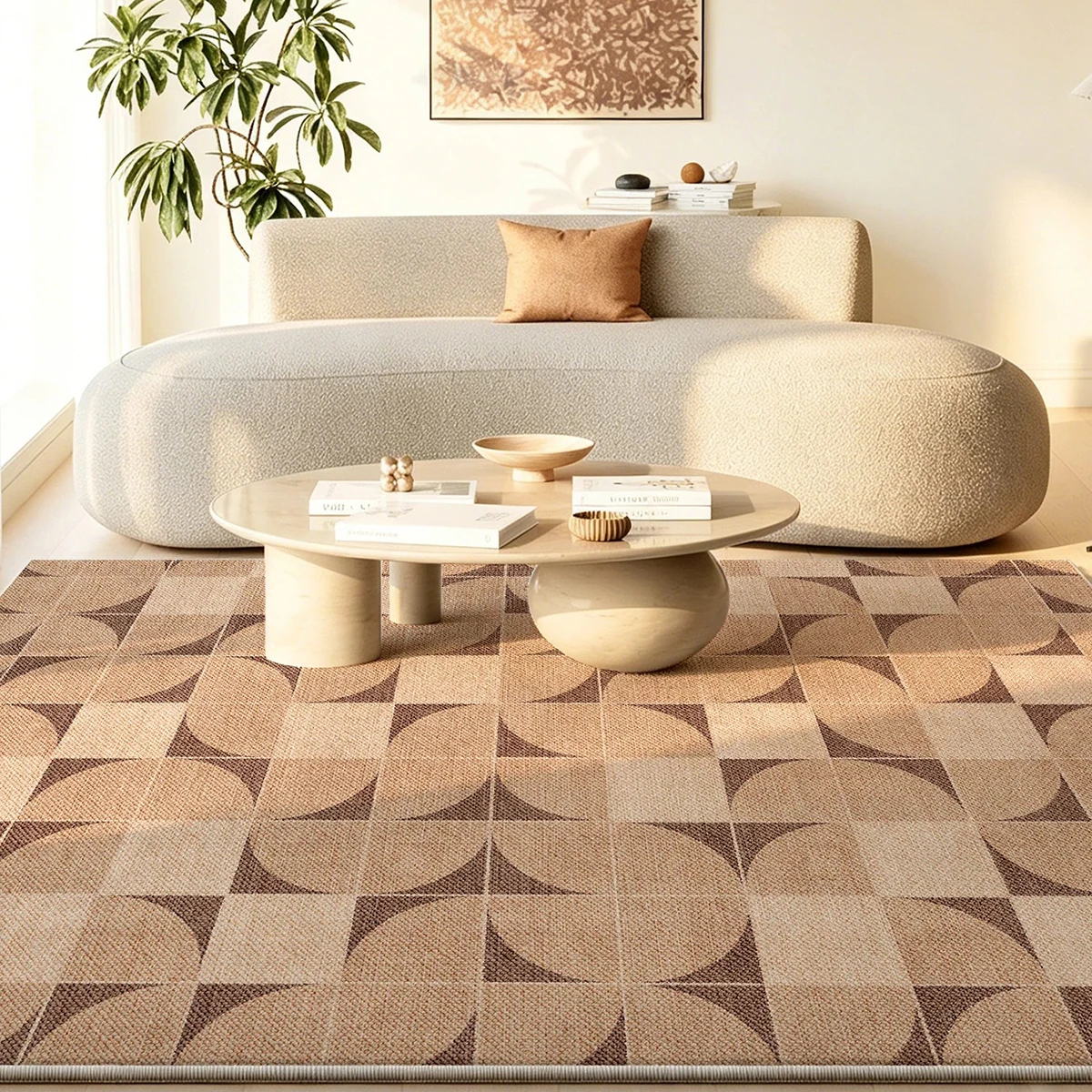 Brown Geometric Pattern Rugs for Living Room Large Area Carpet Retro Light Luxury Home Decoration Bedroom Rug Coffee Tables Mat