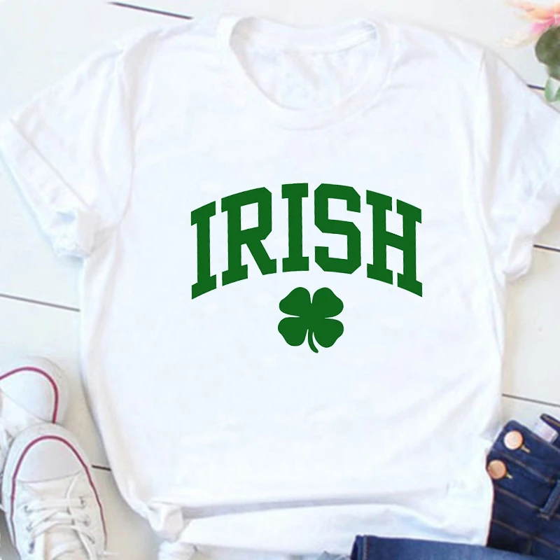 

Saint Patrick's Day Irish Tshirt Harajuku Lucky Tees Shamrock Lucky Lips Four Leaf Clover Shamrock Graphic Tee Tops M