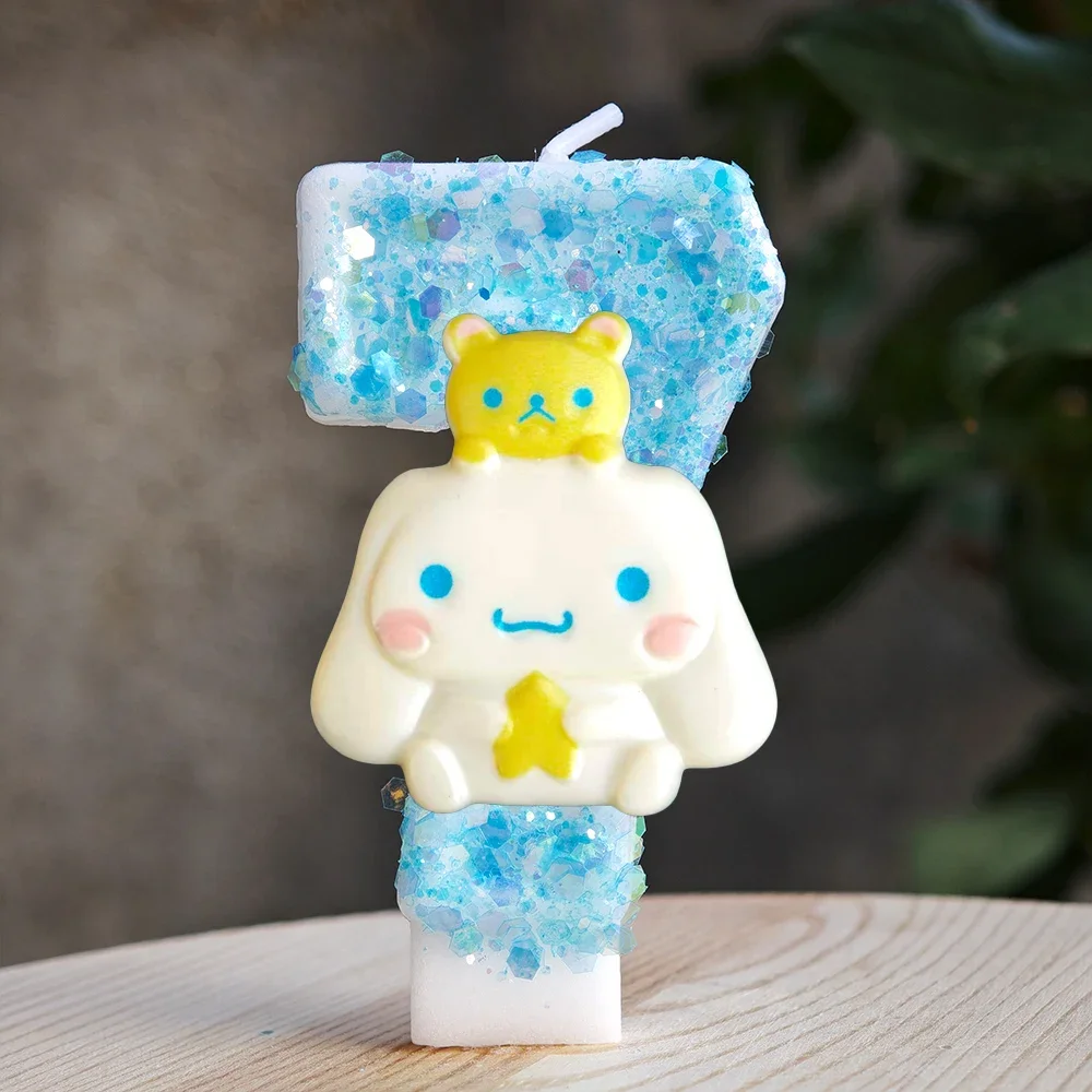 Kawaii Cinnamoroll Cartoon-Themen Glitzerkerze Kinder Geburtstagskerze Dekorationen Tortendekoration Baby-Shower Party-Zubehör – Detail 29