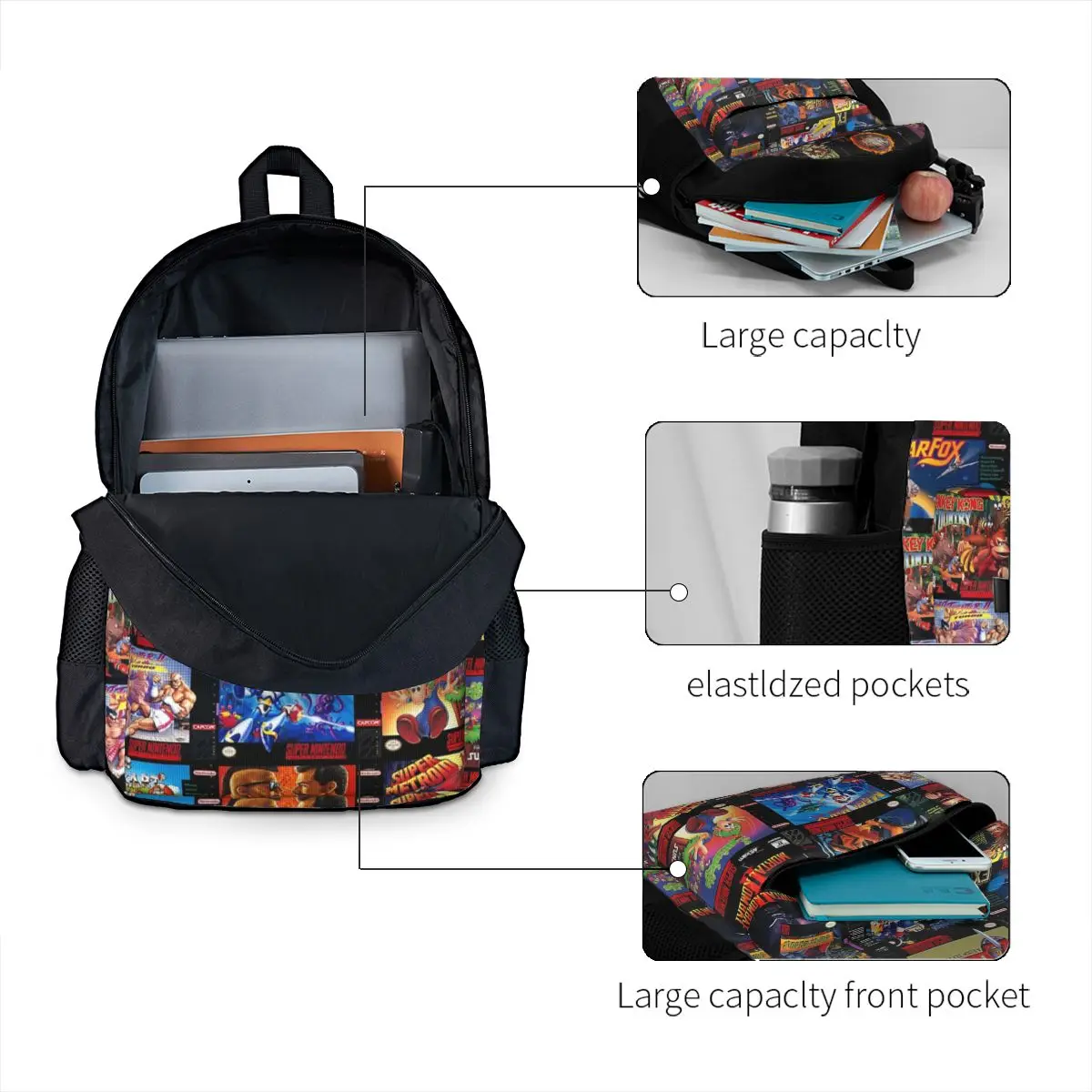 Retro Gaming Boxes Mochilas para meninos e meninas, Bookbag para estudantes, Mochilas escolares, Mochila dos desenhos animados, Mochila de viagem, Bolsa de ombro para crianças