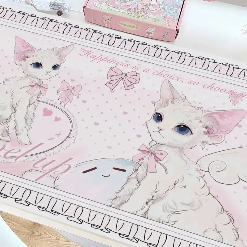 Kawaii Cartoon Cute Kitten Mousepad Large XXL PU Leather Table Desktop Mat Office Gamer Computer Speed Type Carpet Keyboard Pad