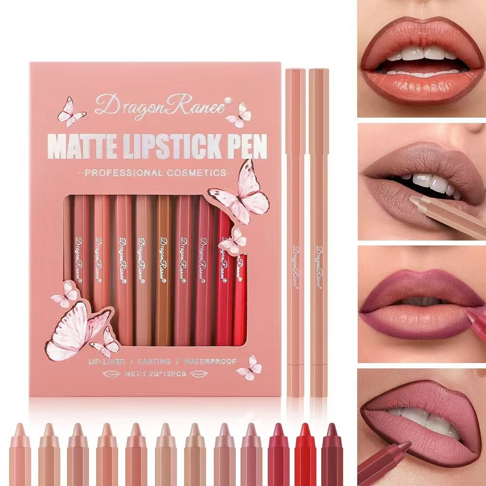 12色マットリップライナーセット ベルベット仕上げ 長持ち 防水ペンシル プロ仕様リップ輪郭キット フルコレクション