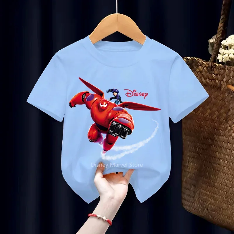 2024 Disney Big Hero 6 Baymax Kids Clothes T Shirts Children Cartoons Casual Tops Boys Girls Teenager Outfits Tee Shirt