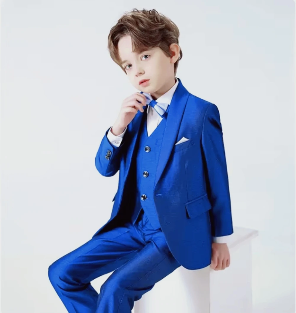 

Комплект из 3 предметов: детский костюм-смокинг королевского синего цвета для мальчиков, для школы, дня рождения, официальных мероприятий, свадеб, выступлений и вечеринок