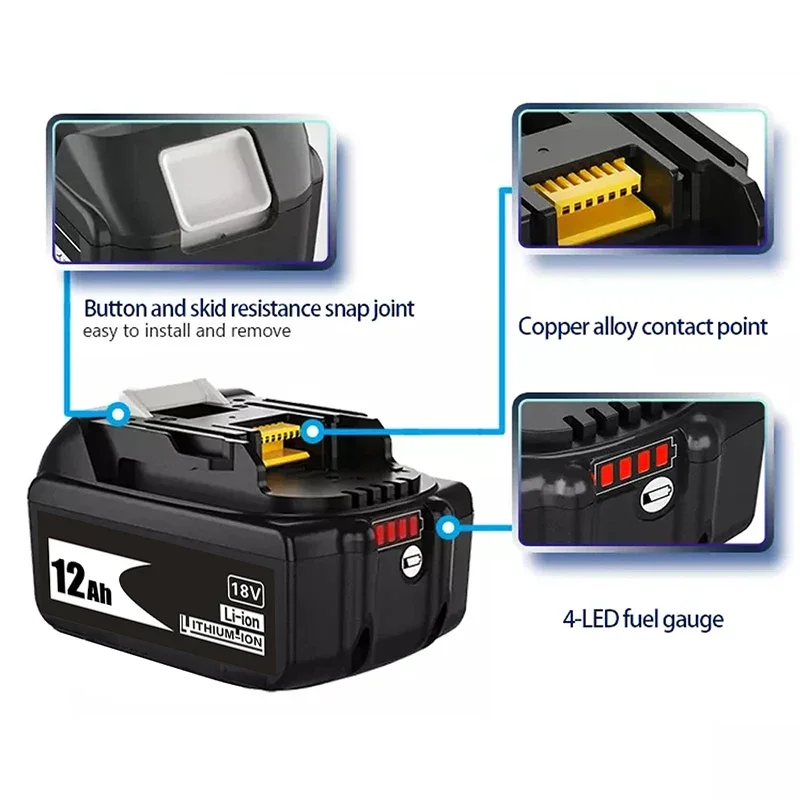 Batteria agli ioni di litio originale al 100% 18V 12.0Ah per Makita DDF487 DTW700 DGA404 DTD173 DHP487 Batteria sostitutiva per utensili elettrici 18v