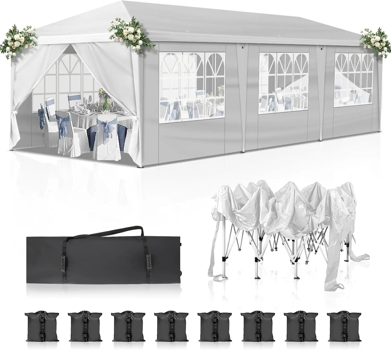 10x30ft Ez Pop Up Canopy, Portable Instant Canopy Tent with 8 SideWalls for Outdoor Events, Party, Wedding, Birthday,Graduation