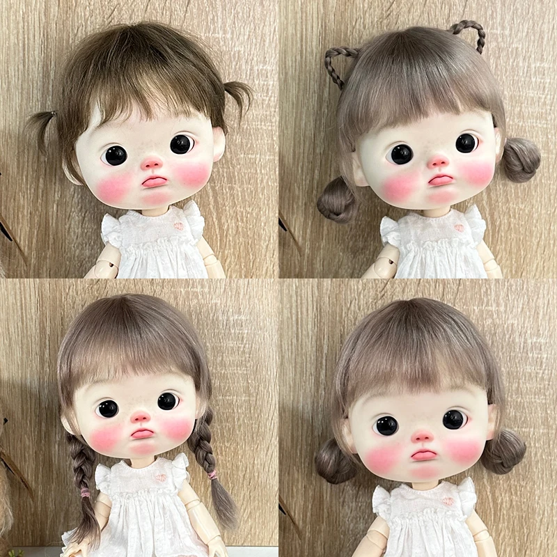 BJD Wig Qbaby Blyth Amydoll Cute Soft bangs ponytail with long Hair For Big head doll Dolls Toy Doll Accessories 10 Inches