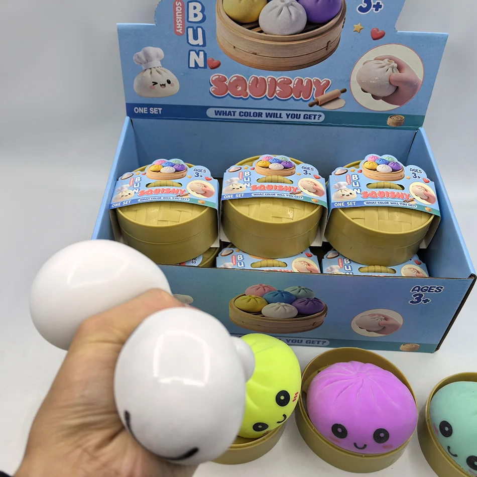Blind Box Color Dumpling Squishy Toy with Bamboo Slow Rising Stress Relief Fidget Ball Soft Squeeze Toys for Adults & Kids