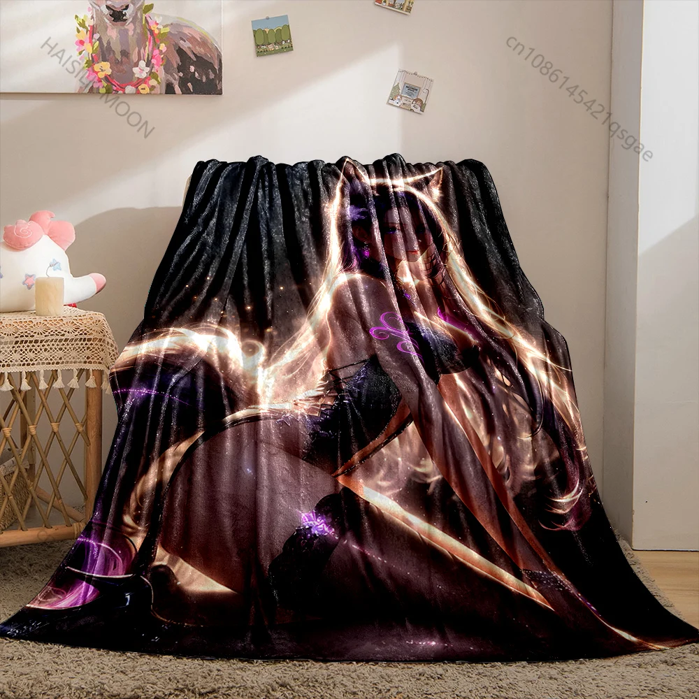 Fox eared girl glowing hair purple tattoos Print Blanket Warm Soft Fluffy Kids Adult Sofa Bed Throw Outdoor Travel Camping RV