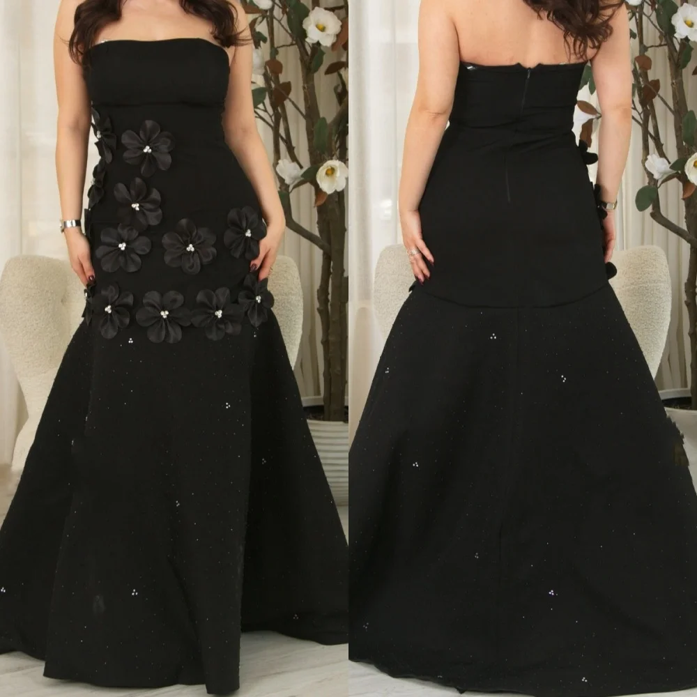 

Customized Elegant Jersey Applique Pleat A-line Strapless Long Dresses Bespoke Occasion High Quality Chinese Style