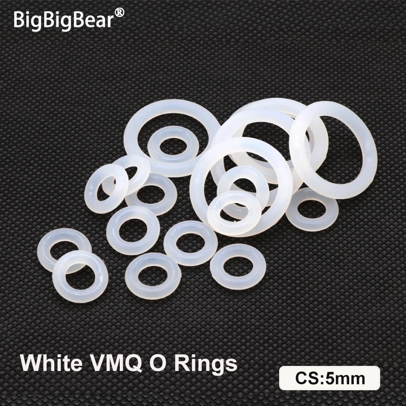 10Pcs White CS 5mm Silicone VMQ O Ring Gasket OD 15 ~ 155mm Food Grade Waterproof Washer Round O Shape O Rings Seal Tool