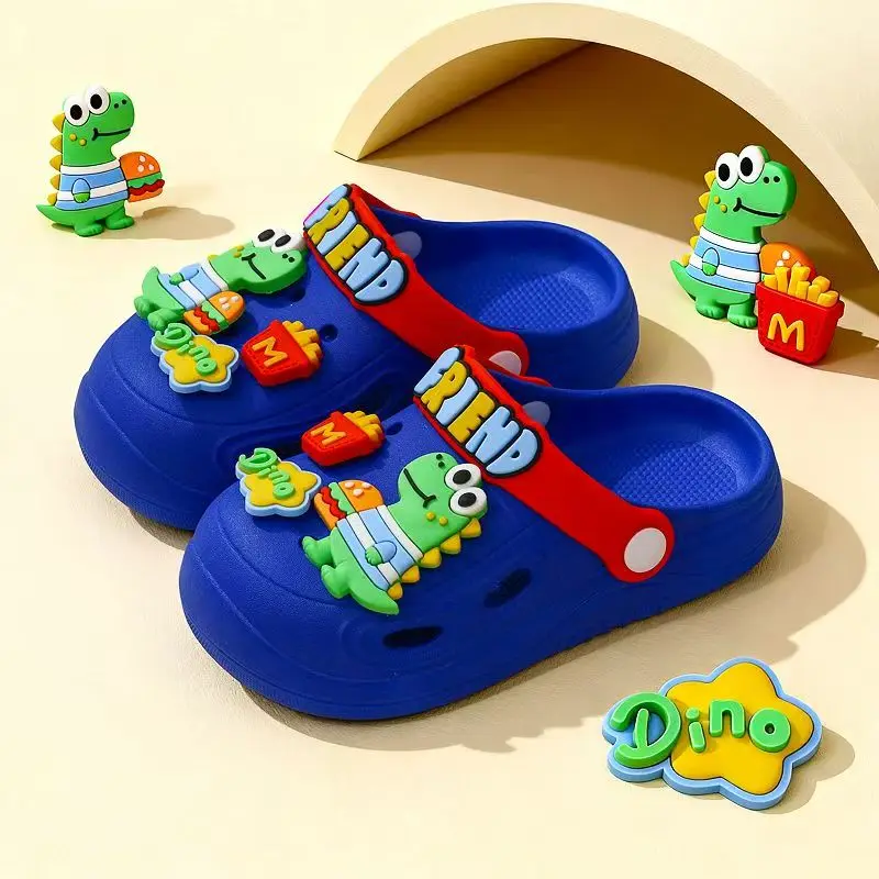 

New Summer Children's Sandals for Boys & Girls, Cute Dinosaur Design, Anti-Slip Closed-Toe, Convertible Slippers for Kids Aged 3