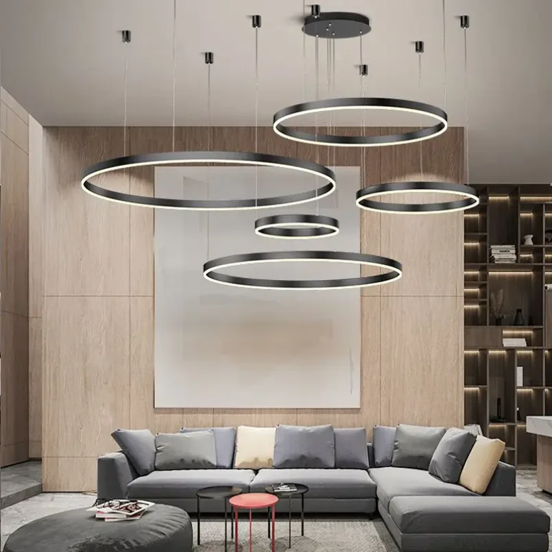 

Modern Led Ring Circle Pendant Light for Living Room Kitchen Bedroom Hanging Lamp Remote Control Ceiling Chandeliers Round