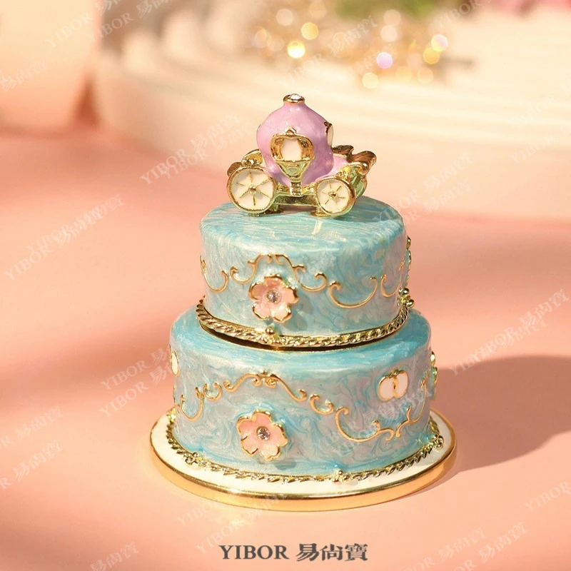 New metal jewelry box, Qibao Shao handicraft, cute cake home desktop decoration