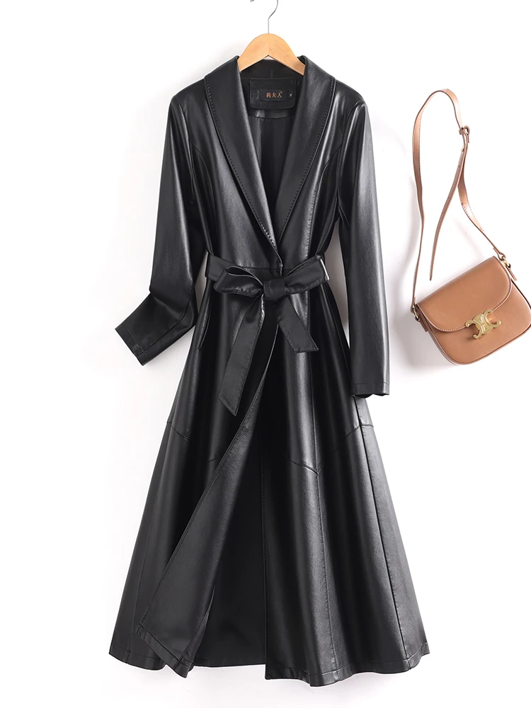 Cappotto in Vera Pelle di Pecora da Donna, Lunghezza Media Sopra il Ginocchio, Vestibilità Slim, Stile Coreano, Antivento