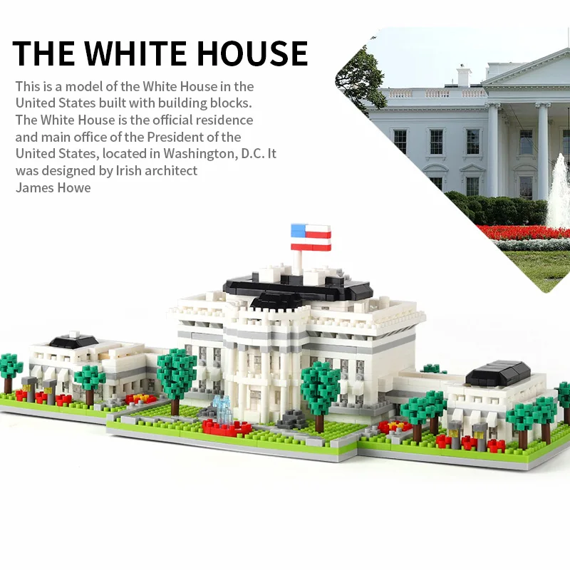 

The President's Place White House Architecture Building Blocks Washington D.C. Landmark Micro Bricks Toy Gift For Adult Teens