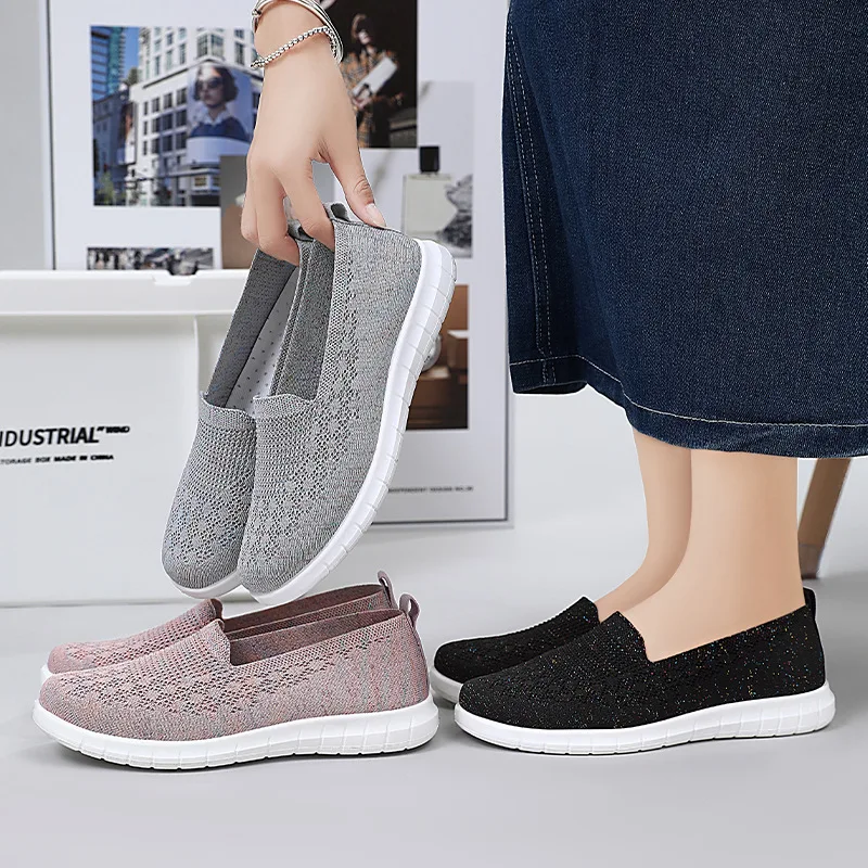 2024 Spring New Women\'s Shoes Flat Comfortable Cloth Shoes Breathable Soft Sole Large Size One Step Casual Shoes for Women