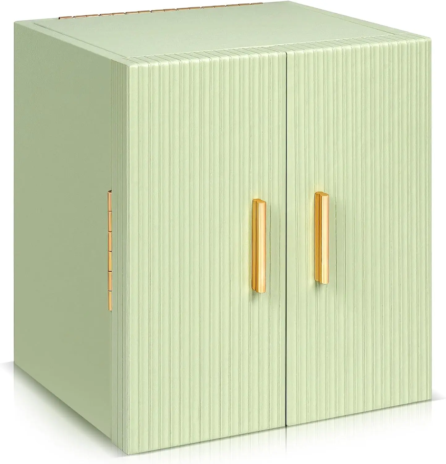 Large Jewelry Box Organizer, Jewelry Storage Organizer with 3 Drawers, Huge Jewelry Box with Mirror for Women Girls, Double Door, Textured PU Leather, Gift Idea, Stylish (Green + Gold)