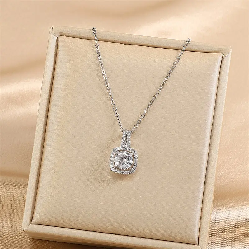 Simple Female Crystal White Zircon Stone Chain Cute Fashion Wedding Jewelry Silver-Color Choker Necklaces For Women