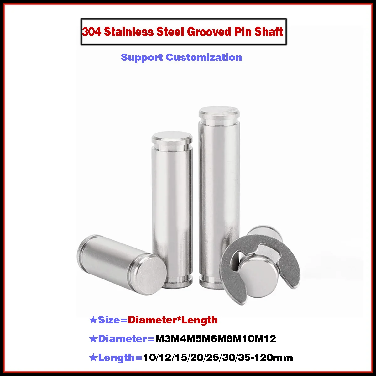 304 Stainless Steel Grooved Pin Shaft / Double Head Circlip Locating Pin With Retaining Ring / Cylindrical Pin Shaft M3M4M5-M12