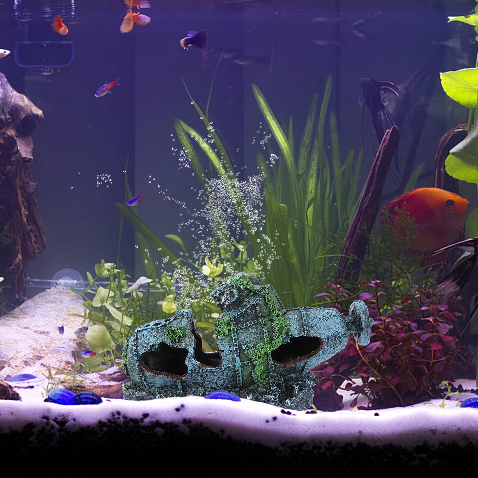 

1pc Abandoned Submarine Resin Aquarium Fish Tank Ornament Shipwreck Shelter Decor Craft For Freshwater Saltwater Tanks Home