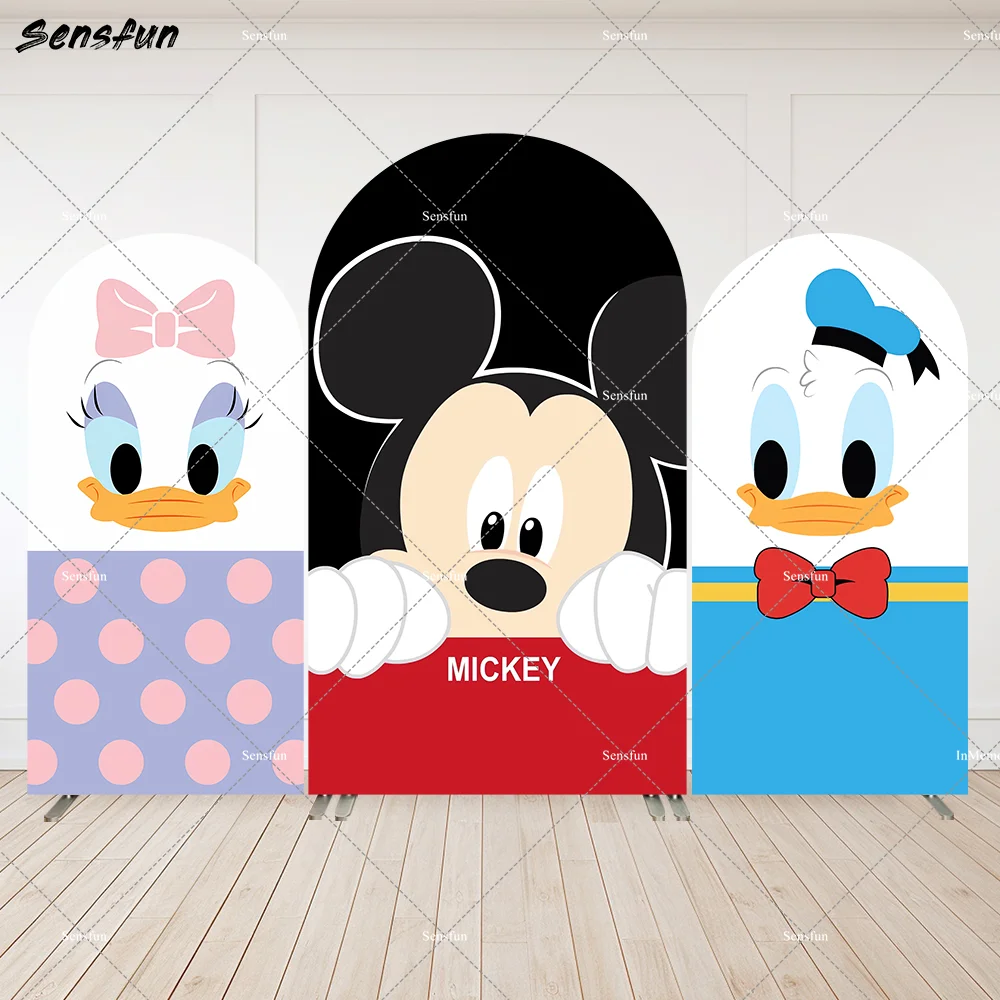 

Disney Daisy Donald Duck Baby Shower Party Arch Wall Panels Cover Mickey Mouse Boy First Birthday Arched Backdrop Banner 2-Sided
