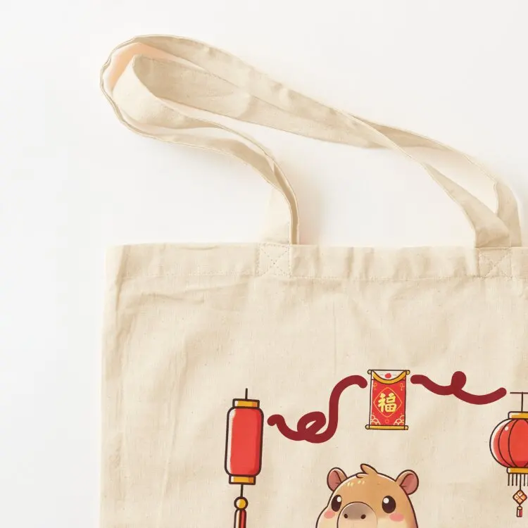Capy Lunar New Year! Tote Bag reusable shopping bags Lady bag shopping bags foldable canvas tote bags