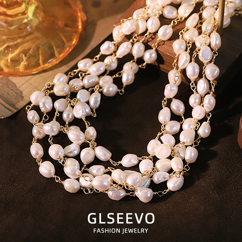 متعدد الطبقات اللؤلؤ الطبيعي قلادة جديدة خفيفة فاخرة موضة مخصصة قلادة هدية للنساء مجوهرات GN0817