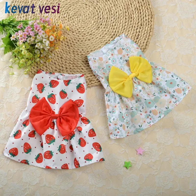 

Spring Dog Dress Cute Bow Pet Princess Skirt For Small Dogs Cats Pink Small Floral Puppy Dress Teddy Chihuahua Clothing Pet Supp