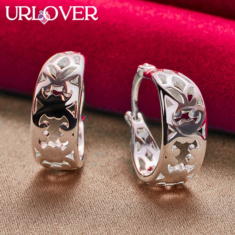 

URLOVER 925 Sterling Silver Clip Earring For Woman Hollow Pattern Earrings Lady Party Wedding Fashion Jewelry Birthday Gift