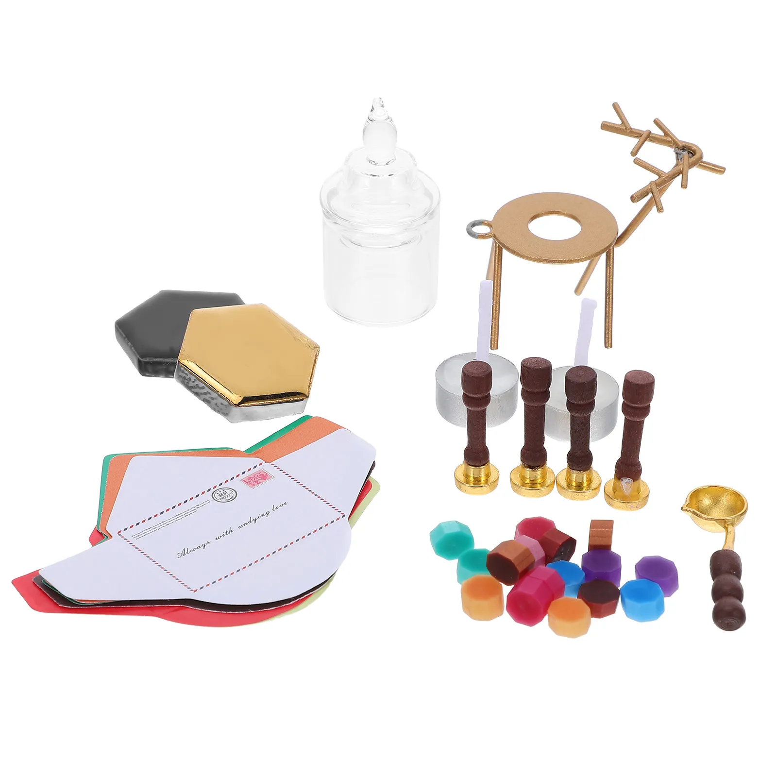 1Set Miniature Wax Seal Stamp Set Festive Xmas Design Compact Portable DIY Craft Kit Miniature Decor Supplies Wax