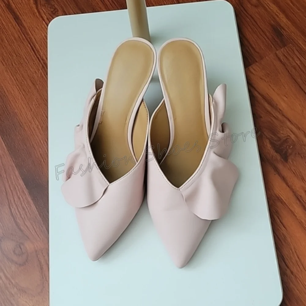 

Pink Pointed Toe Ruffles Slippers Matte Leather for Women Thin High Heels Fashionable Dinner Party 2025 Zapatos Para Mujeres