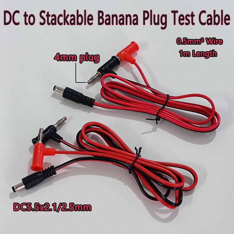 Câble de test à fiche banane empilable DC 5.5x2.1/2.5mm à 4mm, 1M, fil 0,5mm² pour test d'alimentation, multimètre, électronique, bricolage, 1 pièce