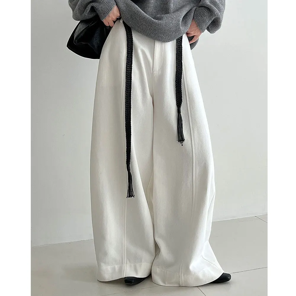 

2025 Women Autumn White Long Pants High Waist Wide Leg Cotton Pants Fashion Clothes Vintage Pants Female Trousers
