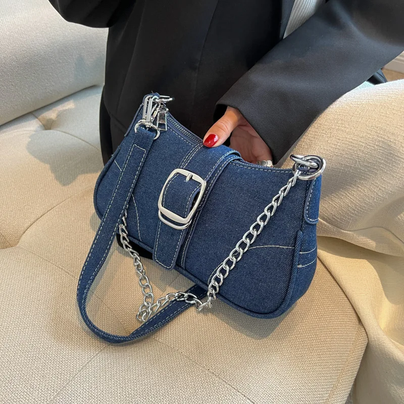 Denim Bags For Women 2023 New Fashion Vintage Chain Single Shoulder Popular Blue Crossbody Bag Sale With Free Shipping