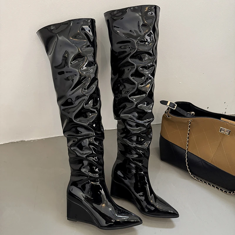 

Over-the-knee Women's Pile Boots Black Autumn and Winter 2025 New Block Heel High Heel Thigh Boots Small Person